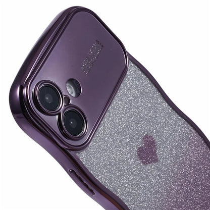 For iPhone 16 Case Love Heart Gradient Glitter TPU Phone Cover Electroplating Curly Frame