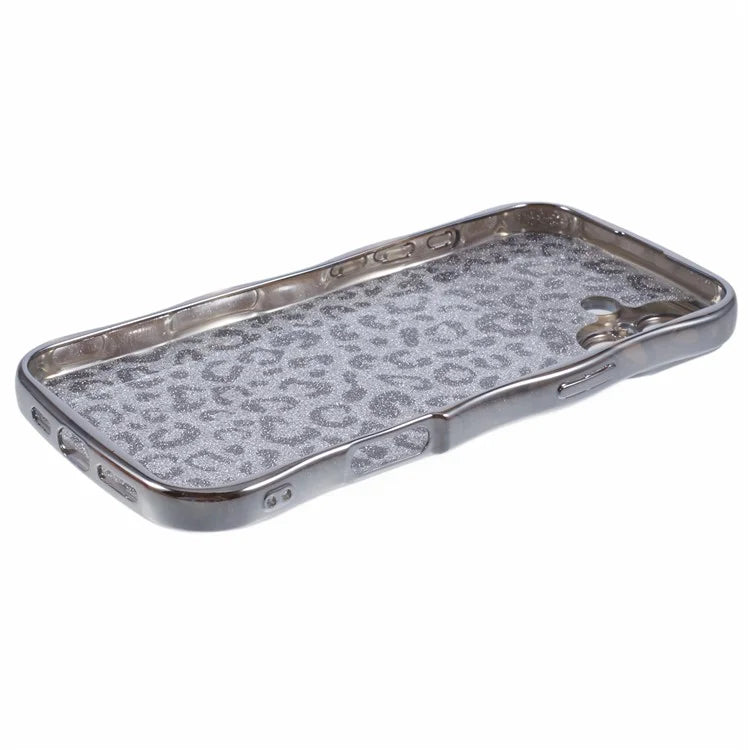 For iPhone 16 Plus Case Curly Frame TPU Phone Cover Leopard Print Glitter