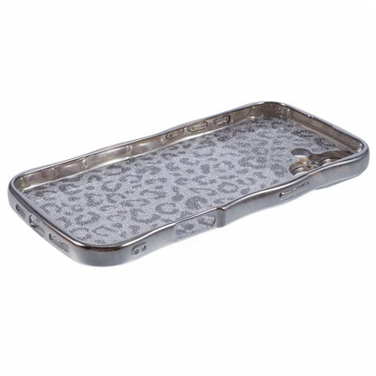 For iPhone 16 Plus Case Curly Frame TPU Phone Cover Leopard Print Glitter