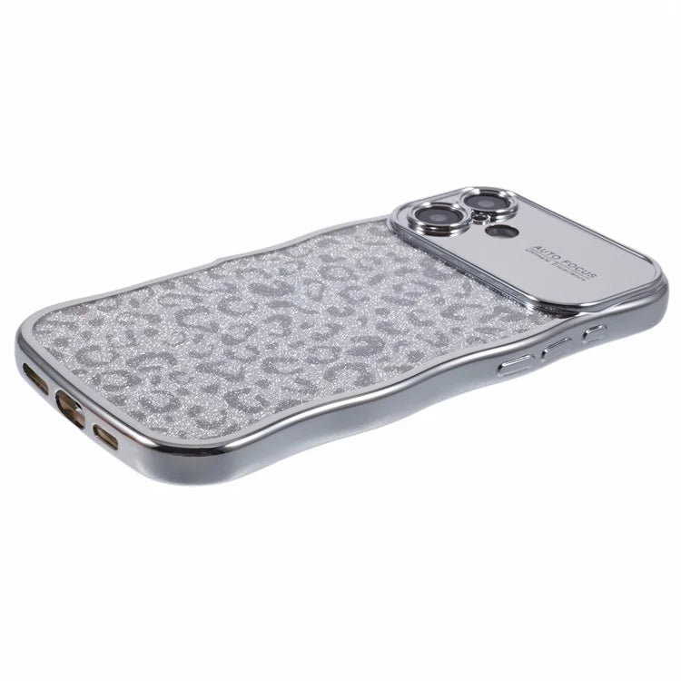 For iPhone 16 Plus Case Curly Frame TPU Phone Cover Leopard Print Glitter