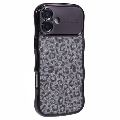 For iPhone 16 Plus Case Curly Frame TPU Phone Cover Leopard Print Glitter