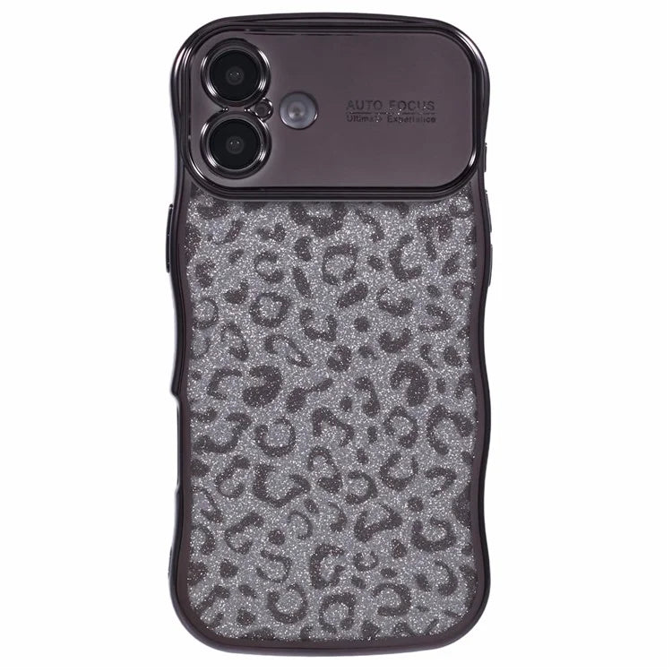 For iPhone 16 Plus Case Curly Frame TPU Phone Cover Leopard Print Glitter