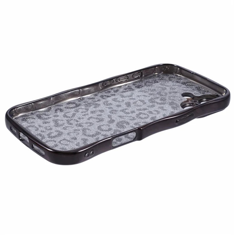 For iPhone 16 Plus Case Curly Frame TPU Phone Cover Leopard Print Glitter