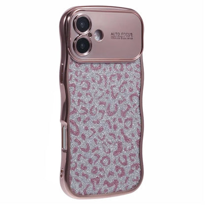 For iPhone 16 Plus Case Curly Frame TPU Phone Cover Leopard Print Glitter