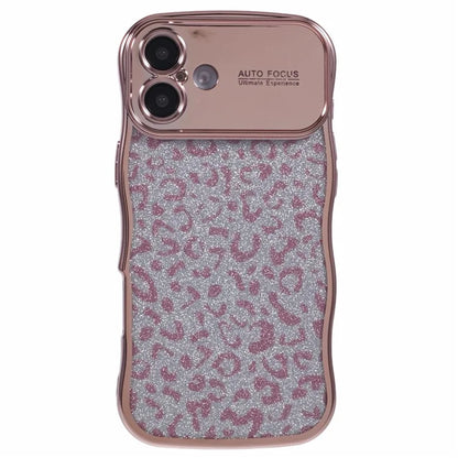 For iPhone 16 Plus Case Curly Frame TPU Phone Cover Leopard Print Glitter