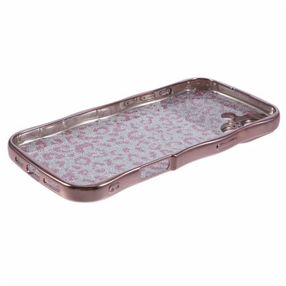 For iPhone 16 Plus Case Curly Frame TPU Phone Cover Leopard Print Glitter