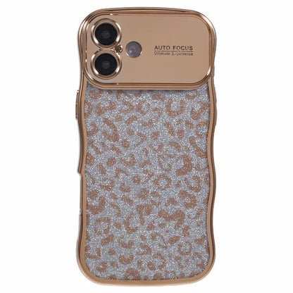 For iPhone 16 Plus Case Curly Frame TPU Phone Cover Leopard Print Glitter