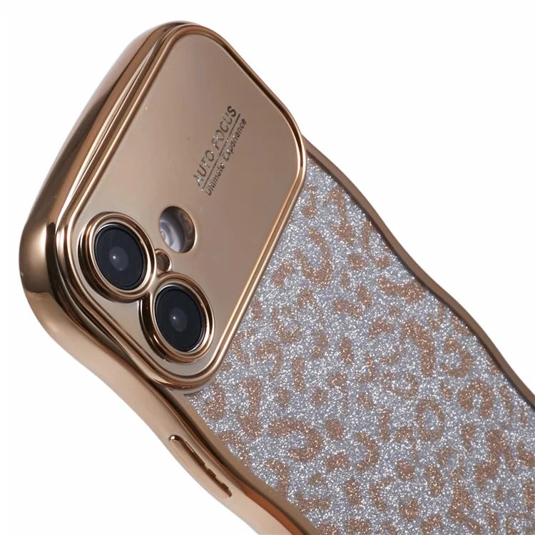 For iPhone 16 Plus Case Curly Frame TPU Phone Cover Leopard Print Glitter