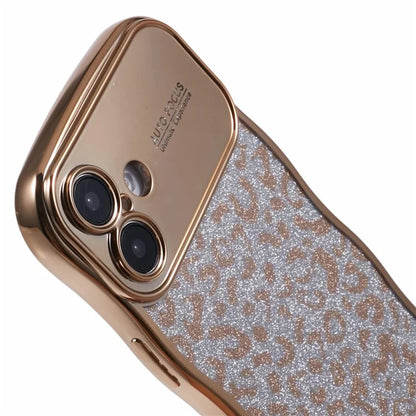 For iPhone 16 Plus Case Curly Frame TPU Phone Cover Leopard Print Glitter