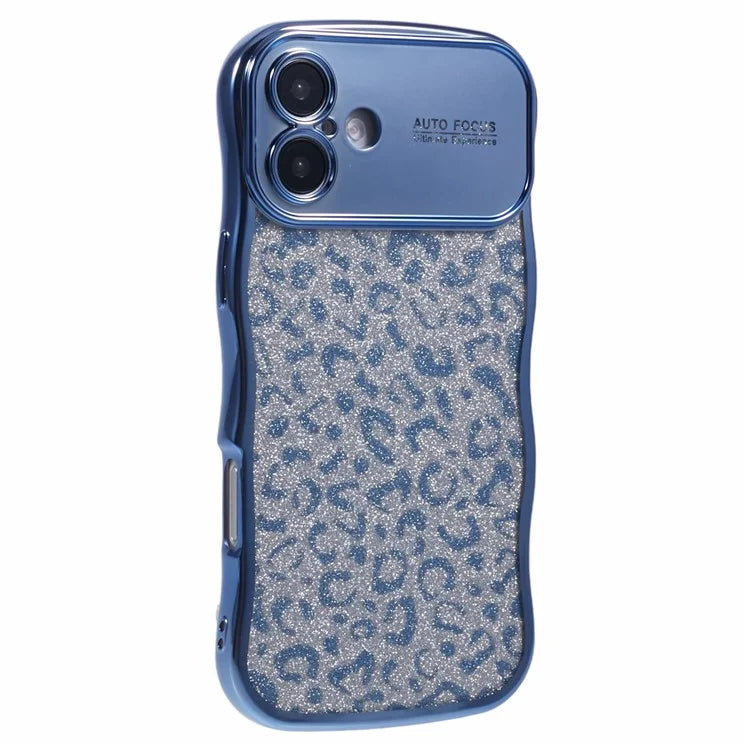 For iPhone 16 Plus Case Curly Frame TPU Phone Cover Leopard Print Glitter