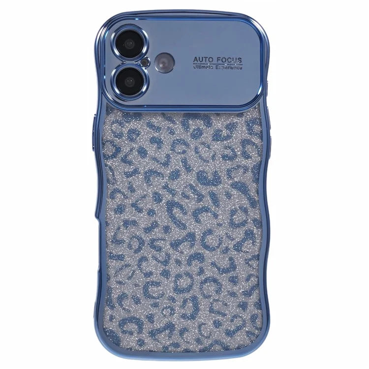 For iPhone 16 Plus Case Curly Frame TPU Phone Cover Leopard Print Glitter