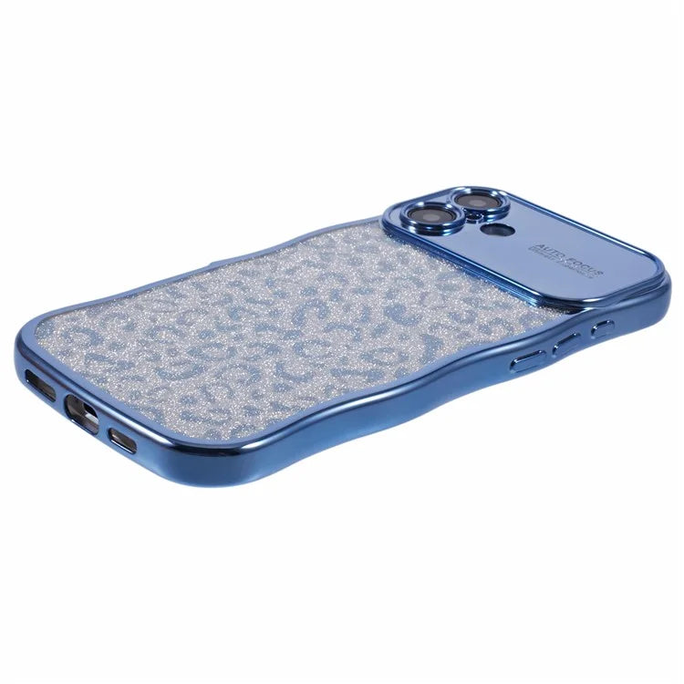 For iPhone 16 Plus Case Curly Frame TPU Phone Cover Leopard Print Glitter