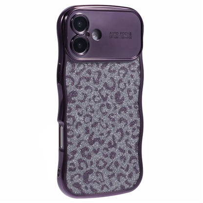 For iPhone 16 Plus Case Curly Frame TPU Phone Cover Leopard Print Glitter