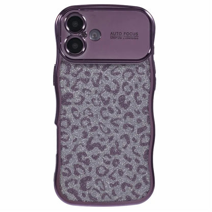 For iPhone 16 Plus Case Curly Frame TPU Phone Cover Leopard Print Glitter