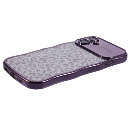 For iPhone 16 Plus Case Curly Frame TPU Phone Cover Leopard Print Glitter