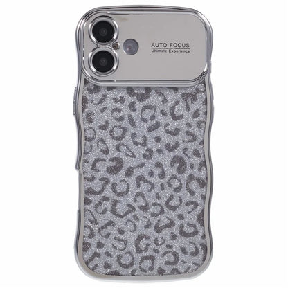 For iPhone 16 Case Curly Frame TPU Phone Cover Leopard Print Glitter