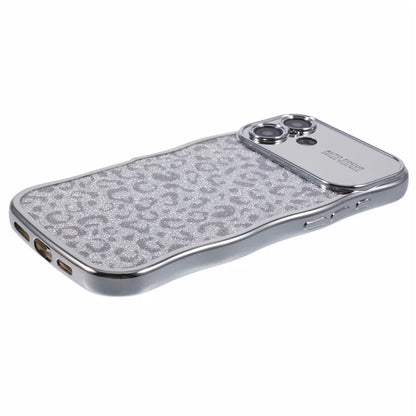 For iPhone 16 Case Curly Frame TPU Phone Cover Leopard Print Glitter