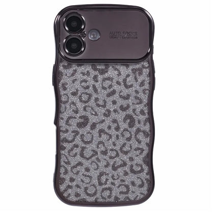 For iPhone 16 Case Curly Frame TPU Phone Cover Leopard Print Glitter