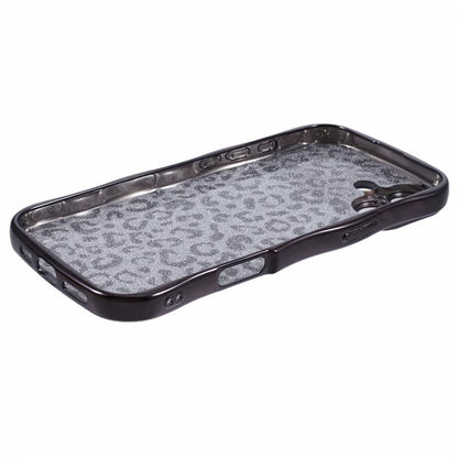 For iPhone 16 Case Curly Frame TPU Phone Cover Leopard Print Glitter