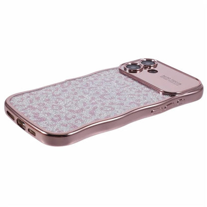 For iPhone 16 Case Curly Frame TPU Phone Cover Leopard Print Glitter