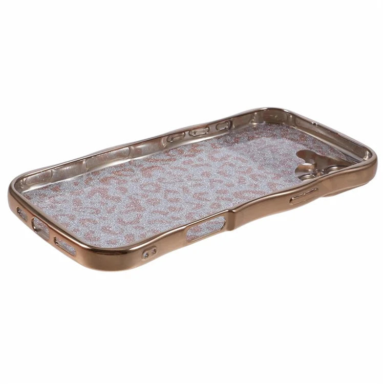 For iPhone 16 Case Curly Frame TPU Phone Cover Leopard Print Glitter