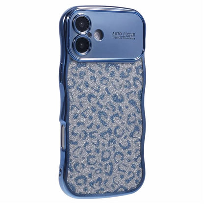 For iPhone 16 Case Curly Frame TPU Phone Cover Leopard Print Glitter