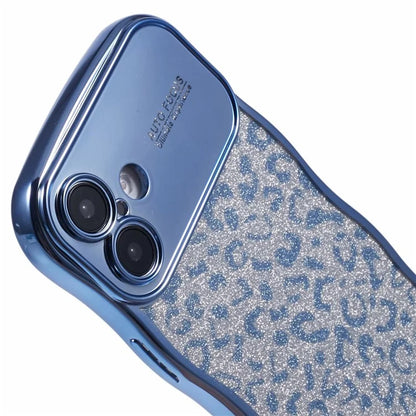 For iPhone 16 Case Curly Frame TPU Phone Cover Leopard Print Glitter