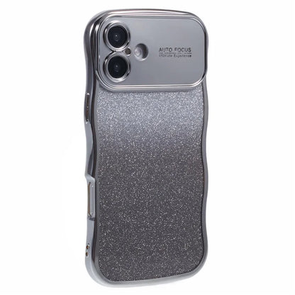 For iPhone 16 Plus Case Gradient Glitter TPU Phone Cover with Electroplating Curly Frame