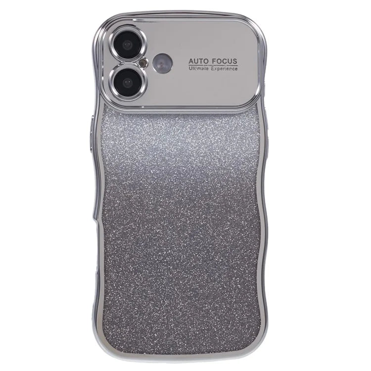 For iPhone 16 Plus Case Gradient Glitter TPU Phone Cover with Electroplating Curly Frame