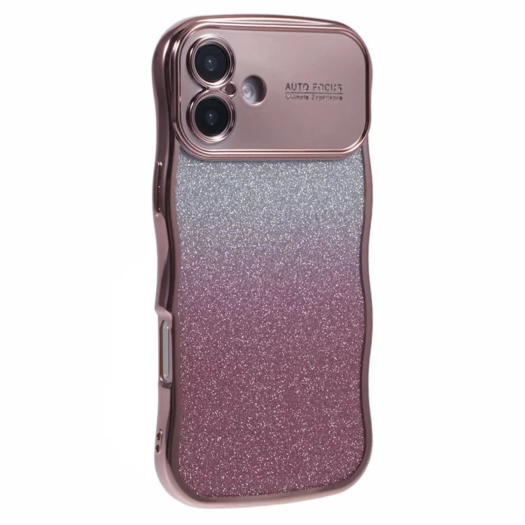 For iPhone 16 Plus Case Gradient Glitter TPU Phone Cover with Electroplating Curly Frame