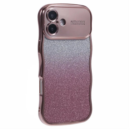 For iPhone 16 Plus Case Gradient Glitter TPU Phone Cover with Electroplating Curly Frame