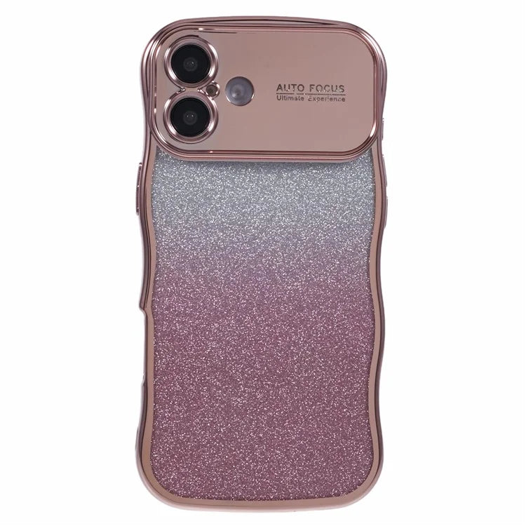 For iPhone 16 Plus Case Gradient Glitter TPU Phone Cover with Electroplating Curly Frame