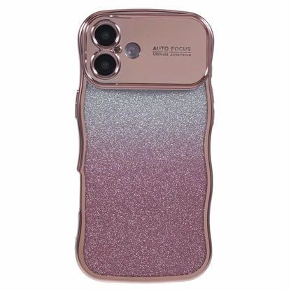 For iPhone 16 Plus Case Gradient Glitter TPU Phone Cover with Electroplating Curly Frame