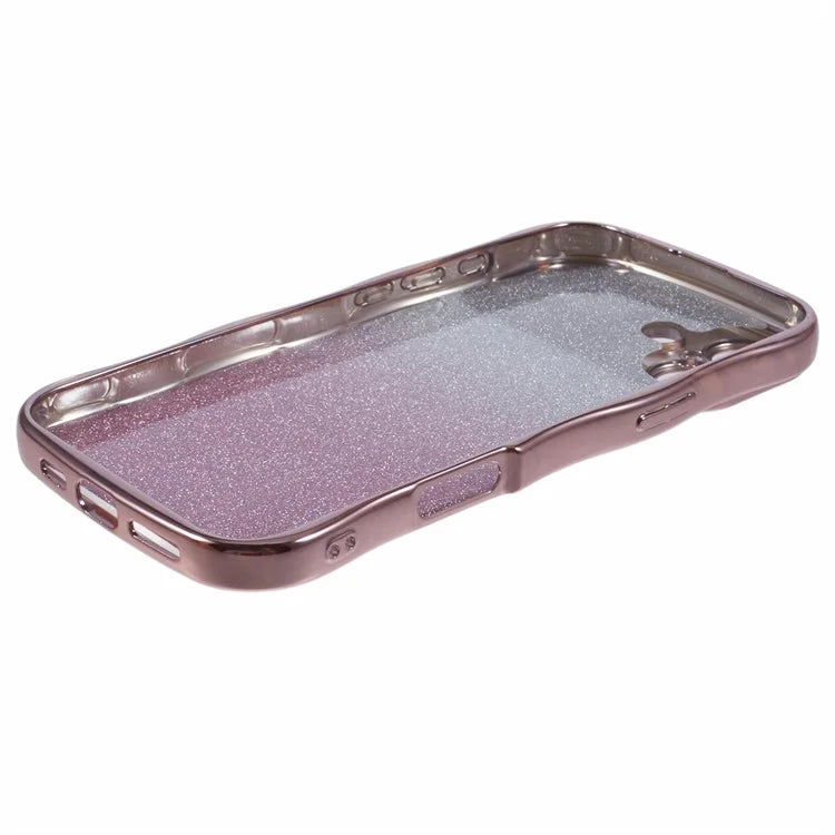 For iPhone 16 Plus Case Gradient Glitter TPU Phone Cover with Electroplating Curly Frame