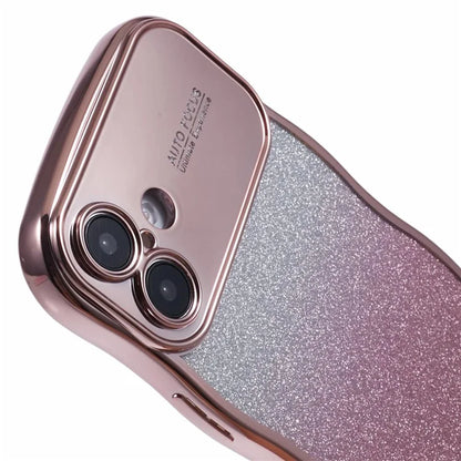 For iPhone 16 Plus Case Gradient Glitter TPU Phone Cover with Electroplating Curly Frame