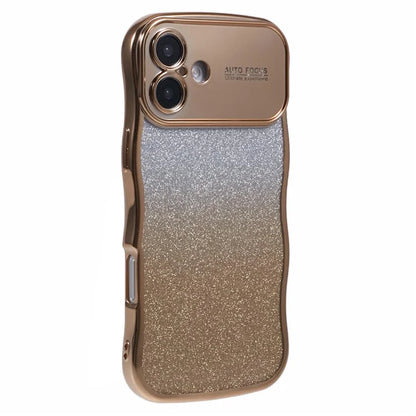 For iPhone 16 Plus Case Gradient Glitter TPU Phone Cover with Electroplating Curly Frame