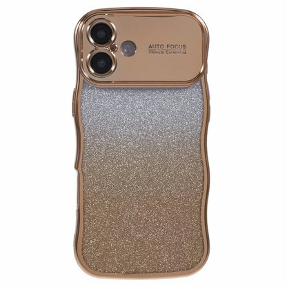 For iPhone 16 Plus Case Gradient Glitter TPU Phone Cover with Electroplating Curly Frame