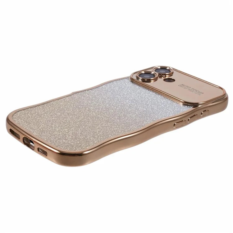 For iPhone 16 Plus Case Gradient Glitter TPU Phone Cover with Electroplating Curly Frame
