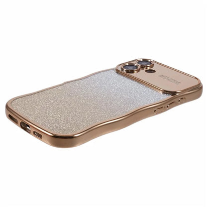 For iPhone 16 Plus Case Gradient Glitter TPU Phone Cover with Electroplating Curly Frame