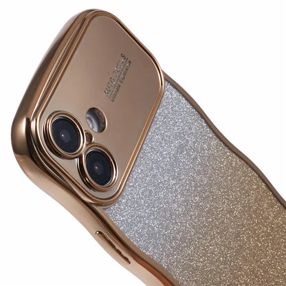 For iPhone 16 Plus Case Gradient Glitter TPU Phone Cover with Electroplating Curly Frame