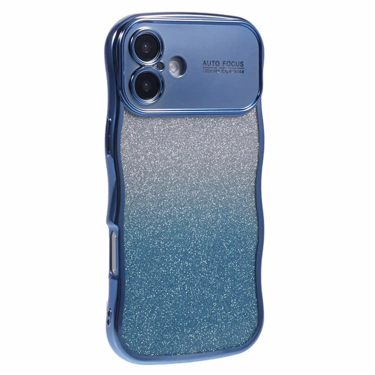 For iPhone 16 Plus Case Gradient Glitter TPU Phone Cover with Electroplating Curly Frame