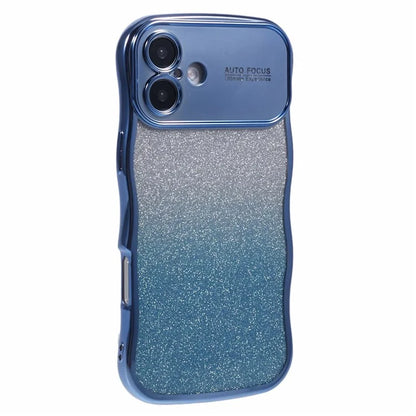 For iPhone 16 Plus Case Gradient Glitter TPU Phone Cover with Electroplating Curly Frame
