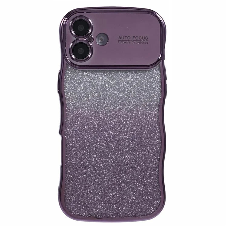 For iPhone 16 Plus Case Gradient Glitter TPU Phone Cover with Electroplating Curly Frame