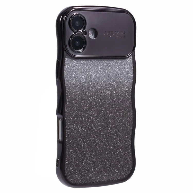 For iPhone 16 Case Gradient Glitter TPU Phone Cover with Electroplating Curly Frame