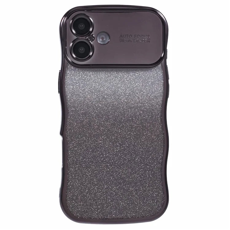 For iPhone 16 Case Gradient Glitter TPU Phone Cover with Electroplating Curly Frame
