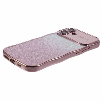For iPhone 16 Case Gradient Glitter TPU Phone Cover with Electroplating Curly Frame