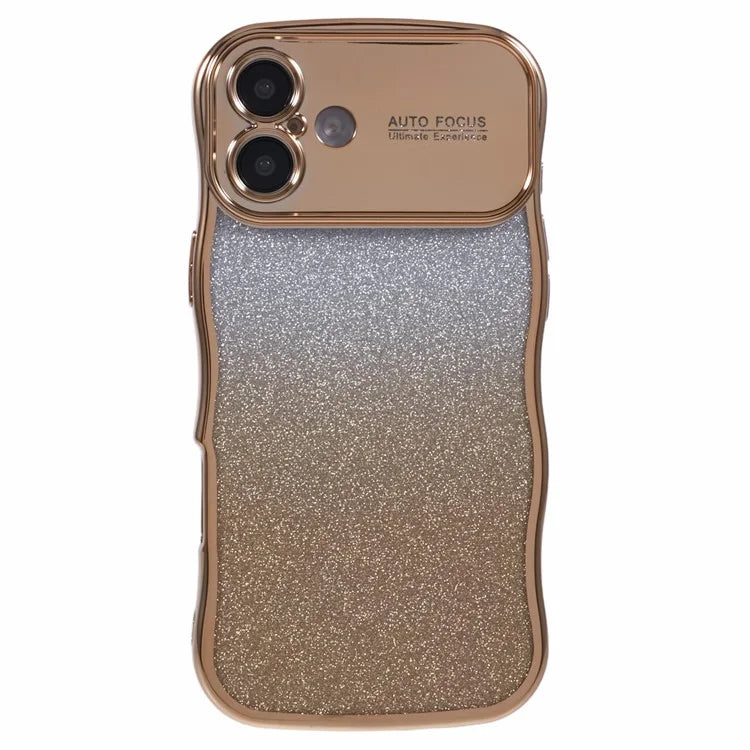 For iPhone 16 Case Gradient Glitter TPU Phone Cover with Electroplating Curly Frame