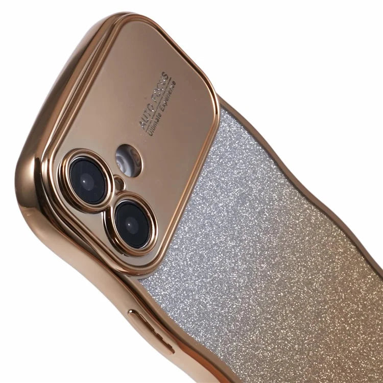 For iPhone 16 Case Gradient Glitter TPU Phone Cover with Electroplating Curly Frame