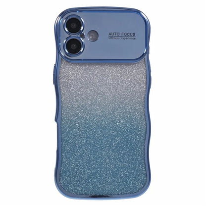 For iPhone 16 Case Gradient Glitter TPU Phone Cover with Electroplating Curly Frame