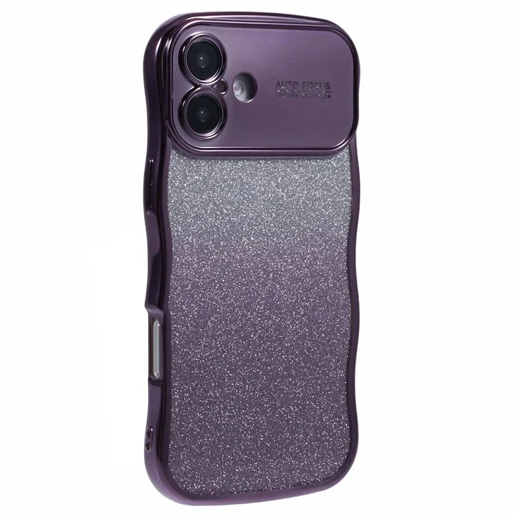 For iPhone 16 Case Gradient Glitter TPU Phone Cover with Electroplating Curly Frame